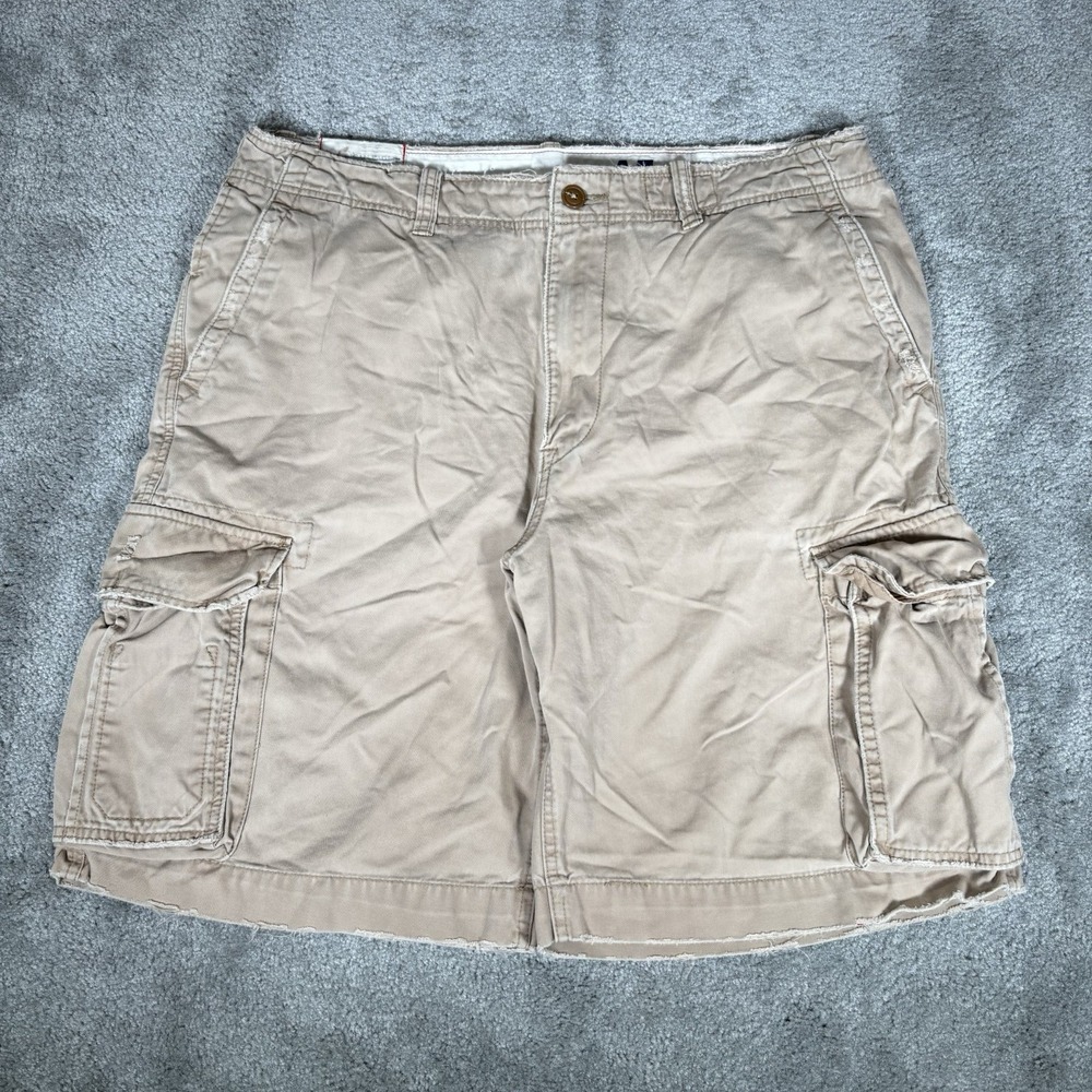 Vintage American Eagle Cargo Shorts Men 38 (Tag 36) Beige Cotton Baggy Heavy Y2K